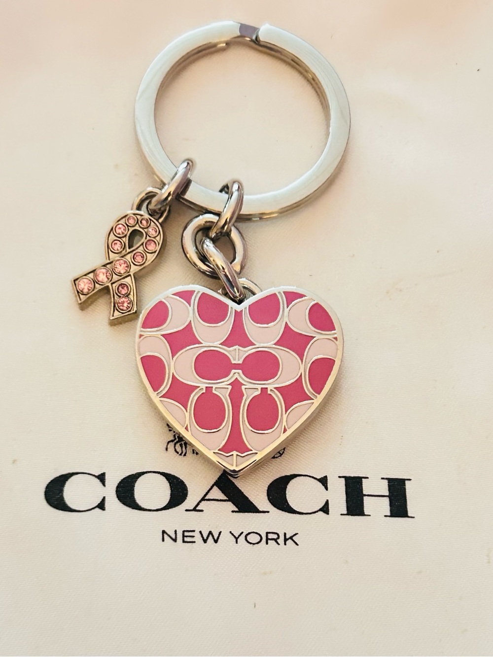 NWOT RARE Coach Y2K Cancer Awareness Heart Photo Keychain/ Bag Charm - Picture 4 of 14